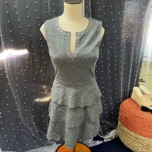 Juicy Couture Rhinestone Embellished Ruffle Layered Gray Dress